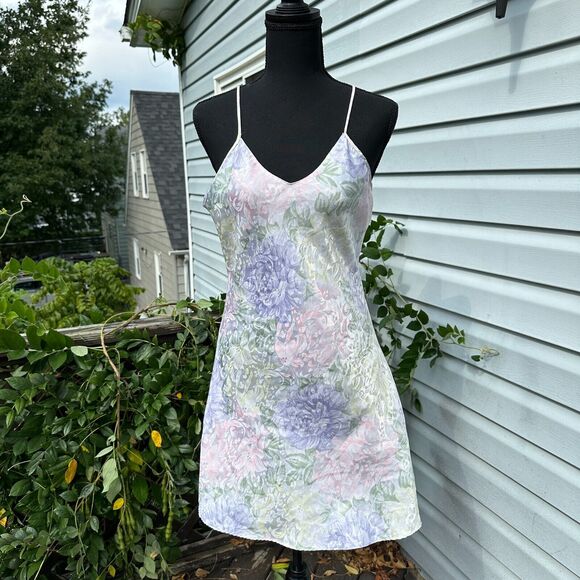 Vtg 90s Satin Slip Dress Robe Set Small Floral Romantic Sexy Honeymoon Nightgown - Picture 6 of 15